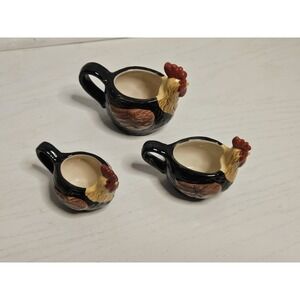 Vintage Ceramic Rooster Measuring Cups Lot Of 3 - 1/8 Cup, 1/4 Cup‎ & 1/2 Cup